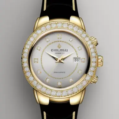 Luxurious watch design in gold or silver, with containing color diamonds,on the style of an advertising sale