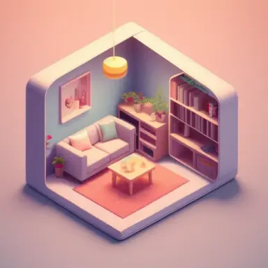Tiny cute isometric living room in a cutaway box, soft smooth lighting, soft colors,Color shade color scheme, soft colors, 20mm