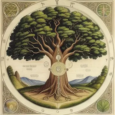 yggdrasil, the world tree making the link between heaven and earth, fibonacci sequence, ancient science, pencil, in the style of
