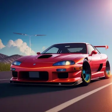 rx7fd sport car on a road, cyberpunk, futuristic, octane, render, cgi, global illumination, vibrant colors, best quality, highly