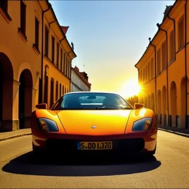 sports car in vilnius, lithuania spiritual atmosphere backlighting,