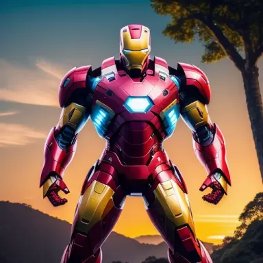 Iron Man, (Arnold Tsang, Toru Nakayama), Masterpiece, Studio Quality, 6k , toa, toaair, 1boy, glowing, axe, mecha, science ficti