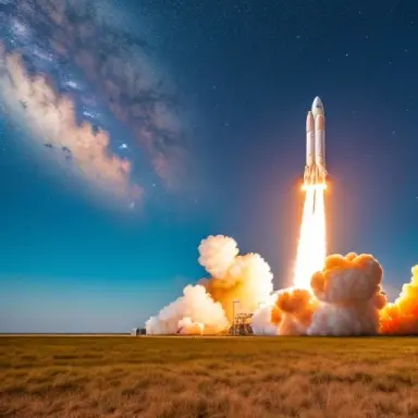 as the rocket blasts off into the vast expanse of space,,
