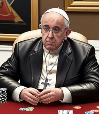 (pope francis) wearing leather jacket and sunglasses playing poker, 4k resolution, a masterpiece