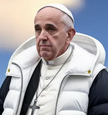 pope francis wearing long white (puffer jacket), by Balenciaga, 4k resolution, a masterpiece