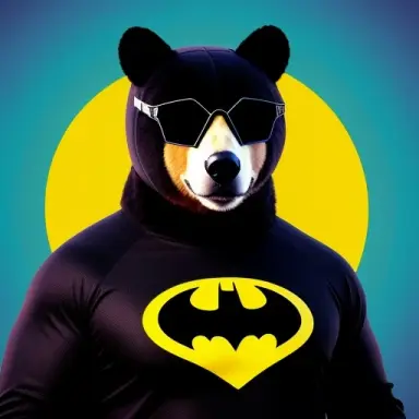 a bear with a batman costume and black glasses who seems to be angry in the style of an very realistic cover of marvel comic boo