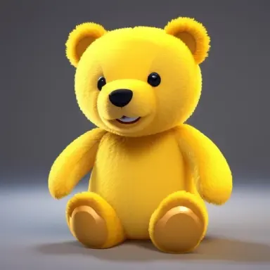 cute small yellow bear, cinema, fantacy, unreal engine, 3d, soft light, front view, white background,