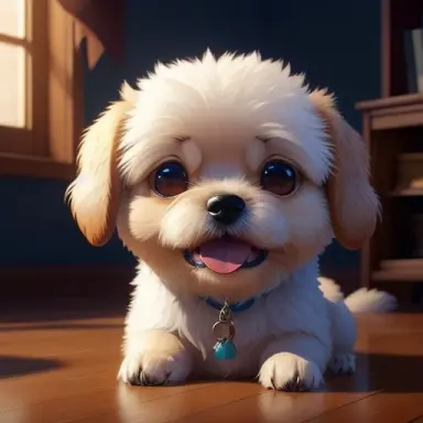 a cute dog is crying ,unreal engine, cozy indoor lighting, artstation, detailed, digital painting,cinematic,character design by