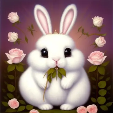 white bunny cute with crown of roses, painting, style of mark ryden ,