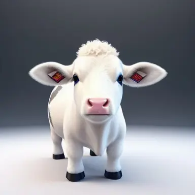 cute small white cow, cinema, fantacy, unreal engine, 3d, soft light, front view, white background,