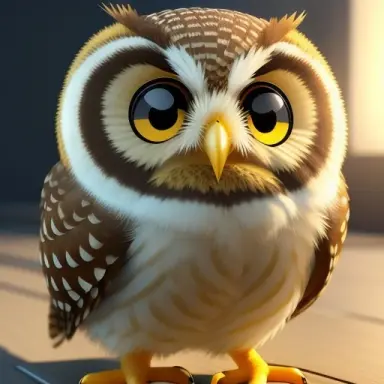 cute small yellow owl, cinema, fantacy, unreal engine, 3d, light,