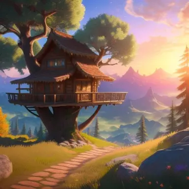 tree house in the forest, atmospheric, hyper realistic, epic composition, cinematic, landscape vista photography by carr clifton