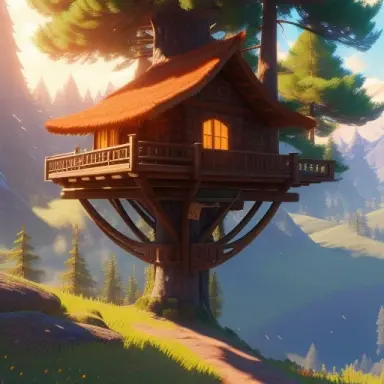 tree house in the forest, atmospheric, hyper realistic, epic composition, cinematic, landscape vista photography by carr clifton