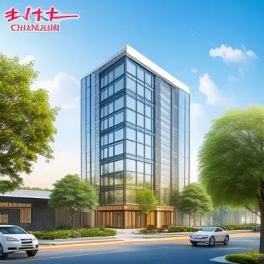 two story building, chinese guangxi tranditional building, glass, stainless steel, near freeway,