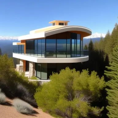 luxury mountain 12 story home overlooking the edge of a cliff in the style of im pei,