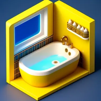 tiny cute isometric bath room in a cutaway box, soft smooth lighting, soft colors, yellow and blue color scheme, soft colors, 20