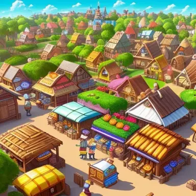 chibi style, 2d, (((2d town))), market at town, concept designs, hq, 4k, 8k, cute, funny, centered, detailed, disney, drawing, b