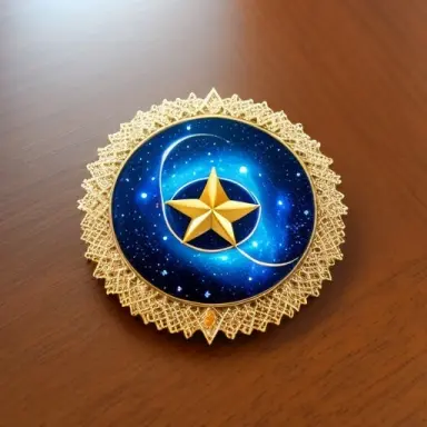 time gem, circular logo, nouveau art, nebula stars,