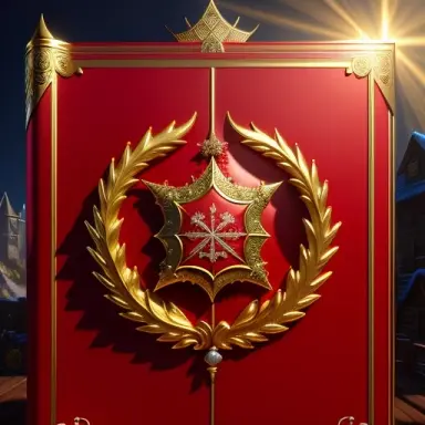 red coat of arms symbolizing an open book girded by eight white feathers digital painting, fantasy epic painting, art by adol