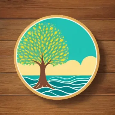 artistic tree soda pop sea, circular logo, cute logo, nova leafs, nouveau art,