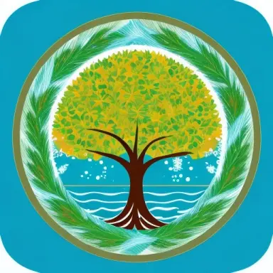 artistic tree soda pop sea, circular logo, leafs, nouveau art, leafy tree, cute art,