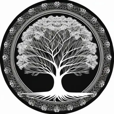symbolic tree, large and round cleaned outlines, black and white,