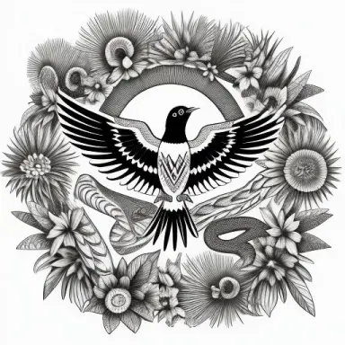 magpies snakes and skulls both human and animal mexico day of the dead , ink outline drawing,