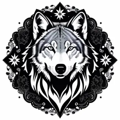 tattoo design, background white, wolf face, black, style realistic ,