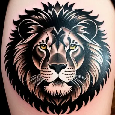 tattoo design, lion face, black and withe,
