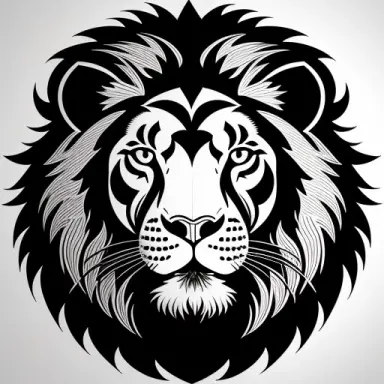 tattoo design, lion face, black and withe, background withe,