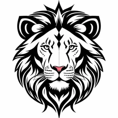 tattoo design, white background, lion face, black, style minimalist, detailed edges,