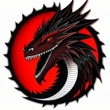 tattoo design, dragon face, red and black, background white, style realistic,