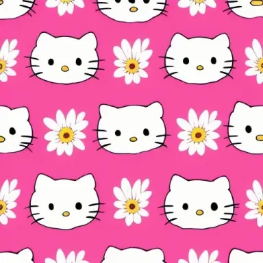 hello kitty style wallpaper with cats that have short paws in front of round faces. the kitties are smiling and have twenty per