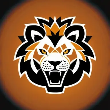 2d ferocious lion head, vector illustration, angry eyes, football team emblem logo, 2d flat, centered,