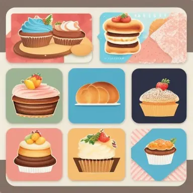 graphic elements pack for bakery school, blender, cakes, breads by tran nguyen, warm colors, cozy, etsy stickers, white border,