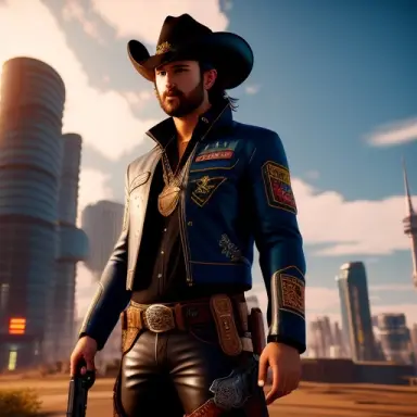 cowboy with revolver in cyberpunk 4k