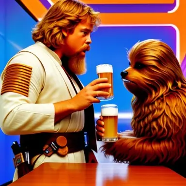 luke skywalker and chewbacca drinking beer