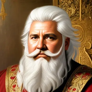 targaryen man old imperial long white hair beard throne full body carravagio