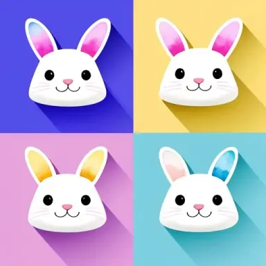 create a watercolor isometric icons set of cute happy rabbit faces pastel colors highly detailed 8k white background