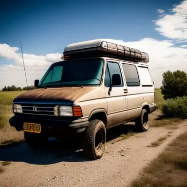 adventure van t5 geared out apocalyptic dystopian van realistic roof rack in dark abandoned neighborhood van geared out