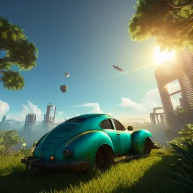 a beautiful 3d render accurate photography wrecked buildings ruins fantasy city abandoned power plant in the dense jungle