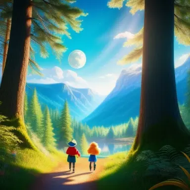 wolf and boy with blond hair in a forest drawing colorful cartoon in the style of disney moonlight round blue eyes 4k i