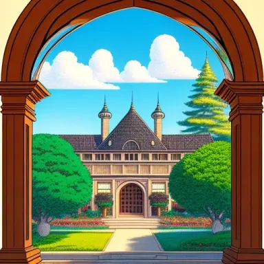 ghibli style old library
