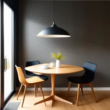 there are four carl hansen son chairs with table and louis poulsen ph5 pendent light in dining room