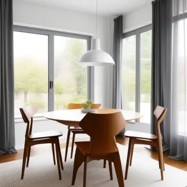 there are four carl hansen chair with table and louis poulsen ph5 in dining room.