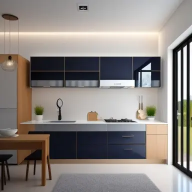 the design of a modern kitchen where the right wall is 3 meters the front wall is 3.6 meters and the left wall is 1.2 meters an