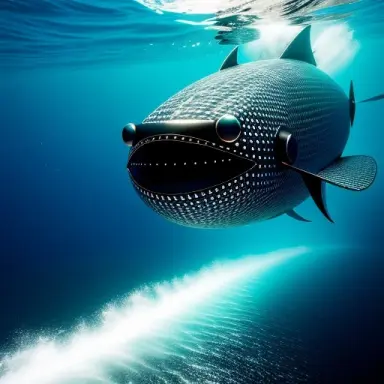 in the depths of the ocean a mesmerizing sight awaits. imagine a scene where a black and white striped robotic sea serpent grac