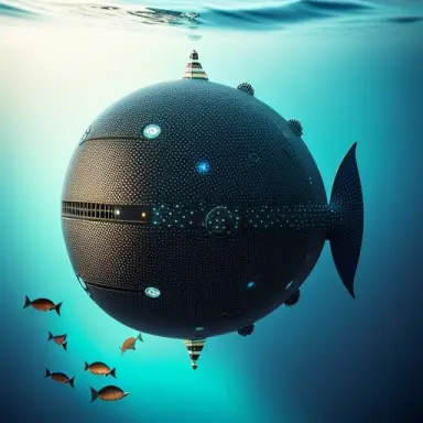 in the depths of the ocean a mesmerizing sight awaits. imagine a scene where a black and white striped robotic sea serpent grac
