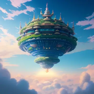 flying castle in the sky by studio ghibli ultra realistic high pixel detail cinematic intricate cinematic light concept