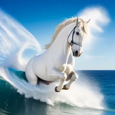 a high wave surfing white horse 4k resolution real image